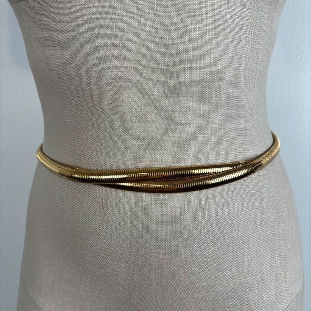 VTG Gold Metal Snake Chain Coil Stretch Belt Cinch Elastic Double Strand